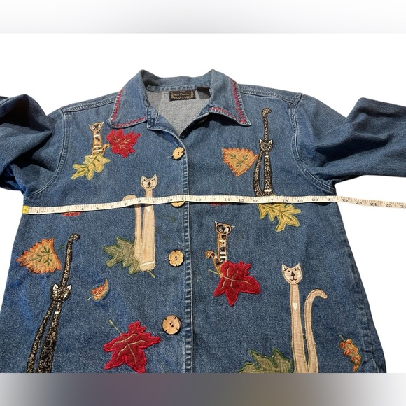 New Directions Denim Jacket with Cat and Leaf Embroidery - Picture 8 of 11